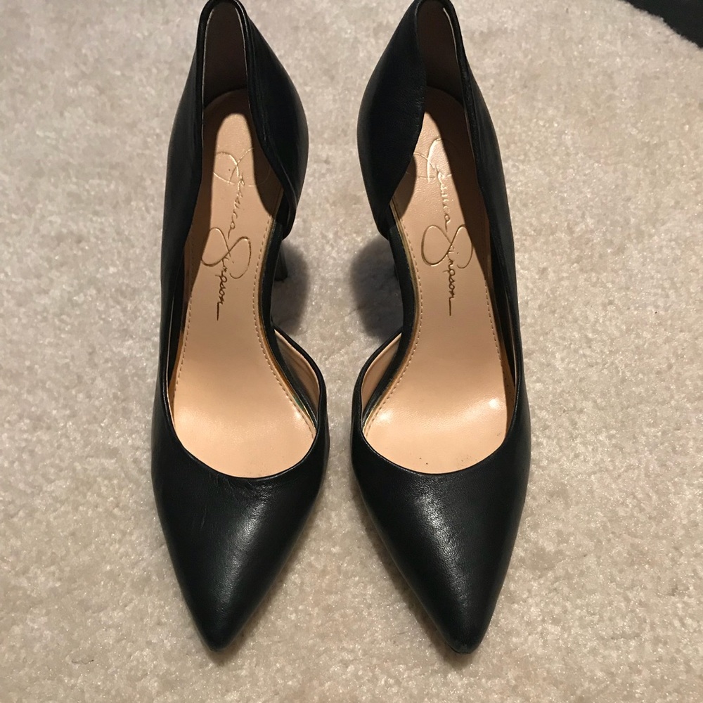 Jessica Simpson Black Leather d'Orsay Pumps
